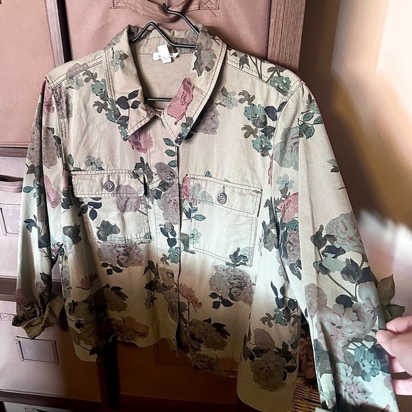 Westport Women's Jacket Floral Camo Collared Button-up Cuff Sleeve XL - Picture 6 of 16